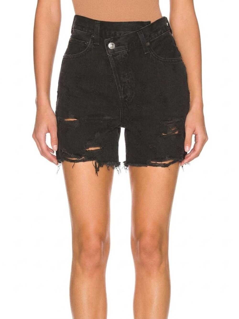 Agolde Black Distressed Straight-Leg Denim Shorts